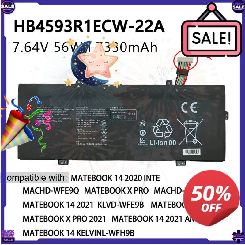 SWZY New HB4593R1ECW-22A Laptop Battery for Huawei MateBook 14 2020 2021 Series MACHD-WFE9Q MACHD-WFE9 KLVD-WFH9 KLVL-WFH9 KLVL-