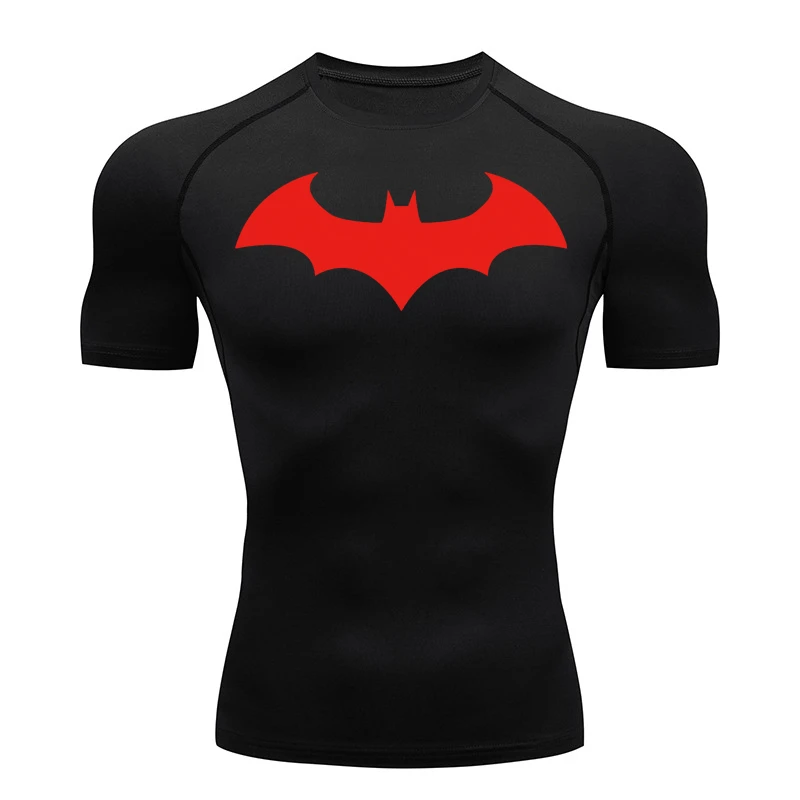 

Men's Graphic Bat Short Sleeve Compression Shirt, Skin Allergy Friendly, Fitness Training, Running, Sports, Quick Dry, Summer