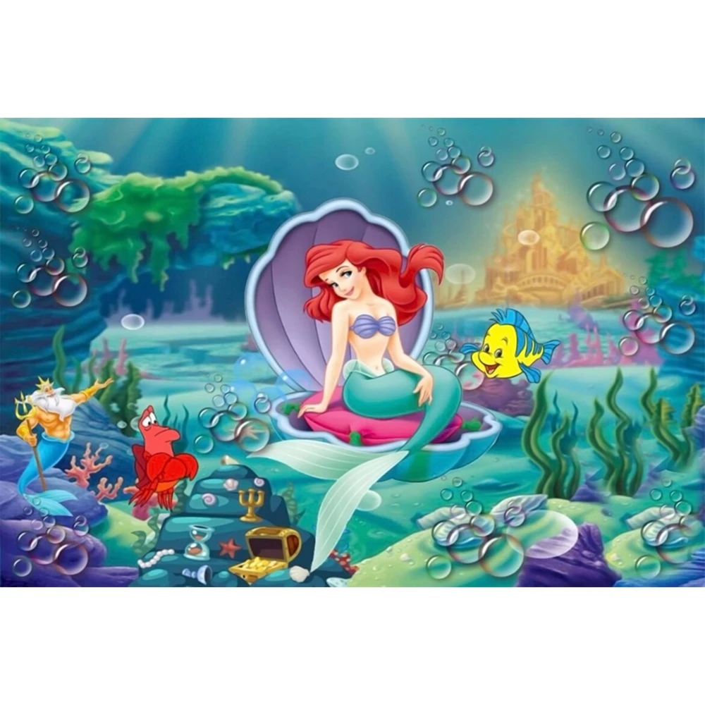 Disney Ariel Little Mermaid Princess Backdrop Under The Sea Mermaid Background Photography Girls Birthday Party Decoration