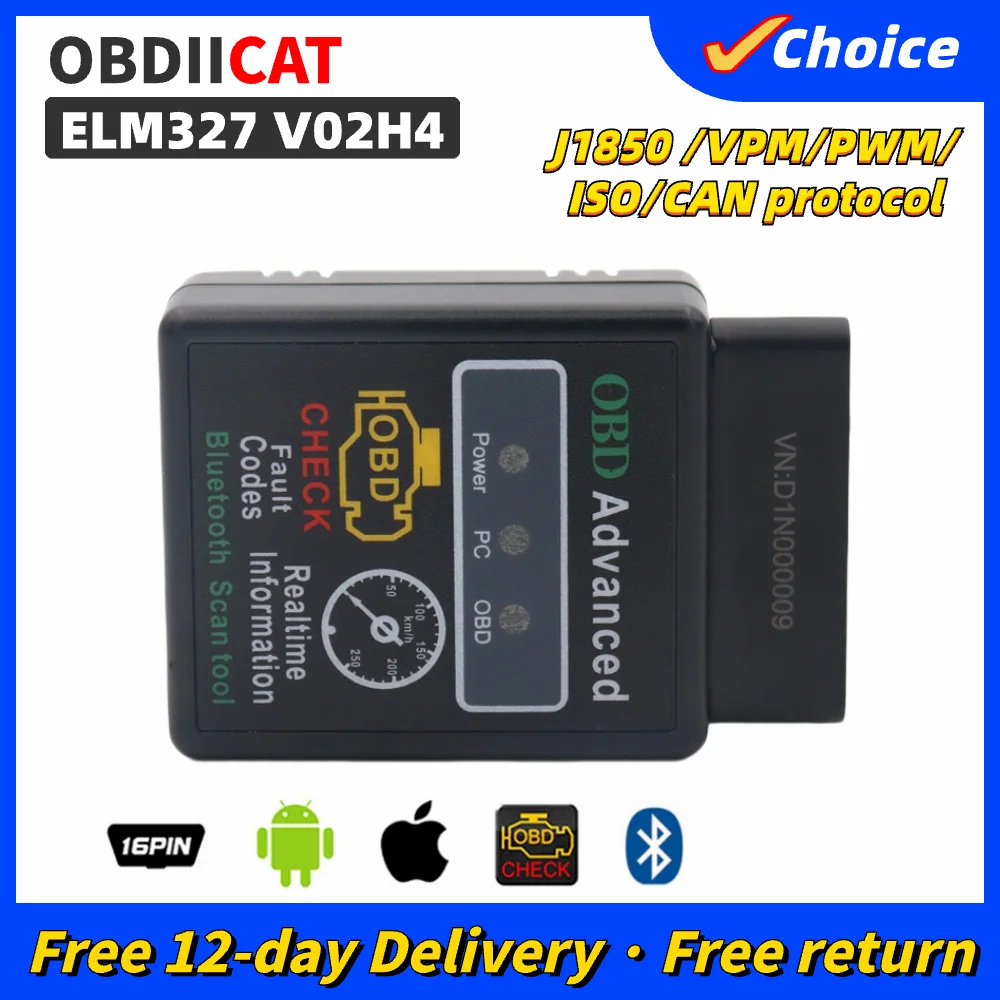 V02H4 Super Mini ELM327 Bluetooth OBD2 Car Diagnostic Tool ELM 327 For Android And IOS For OBDII 9 Protocol