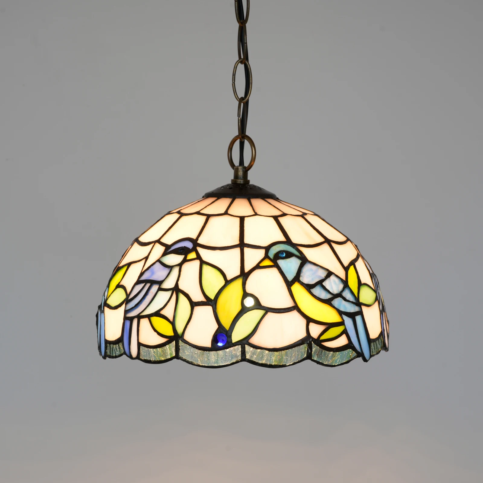 

bluebird Tiffany Style Stained Glass Ceiling Pendant Fixture with 10 Inch Wide Handmade Lampshade,living room bedroom chandelier