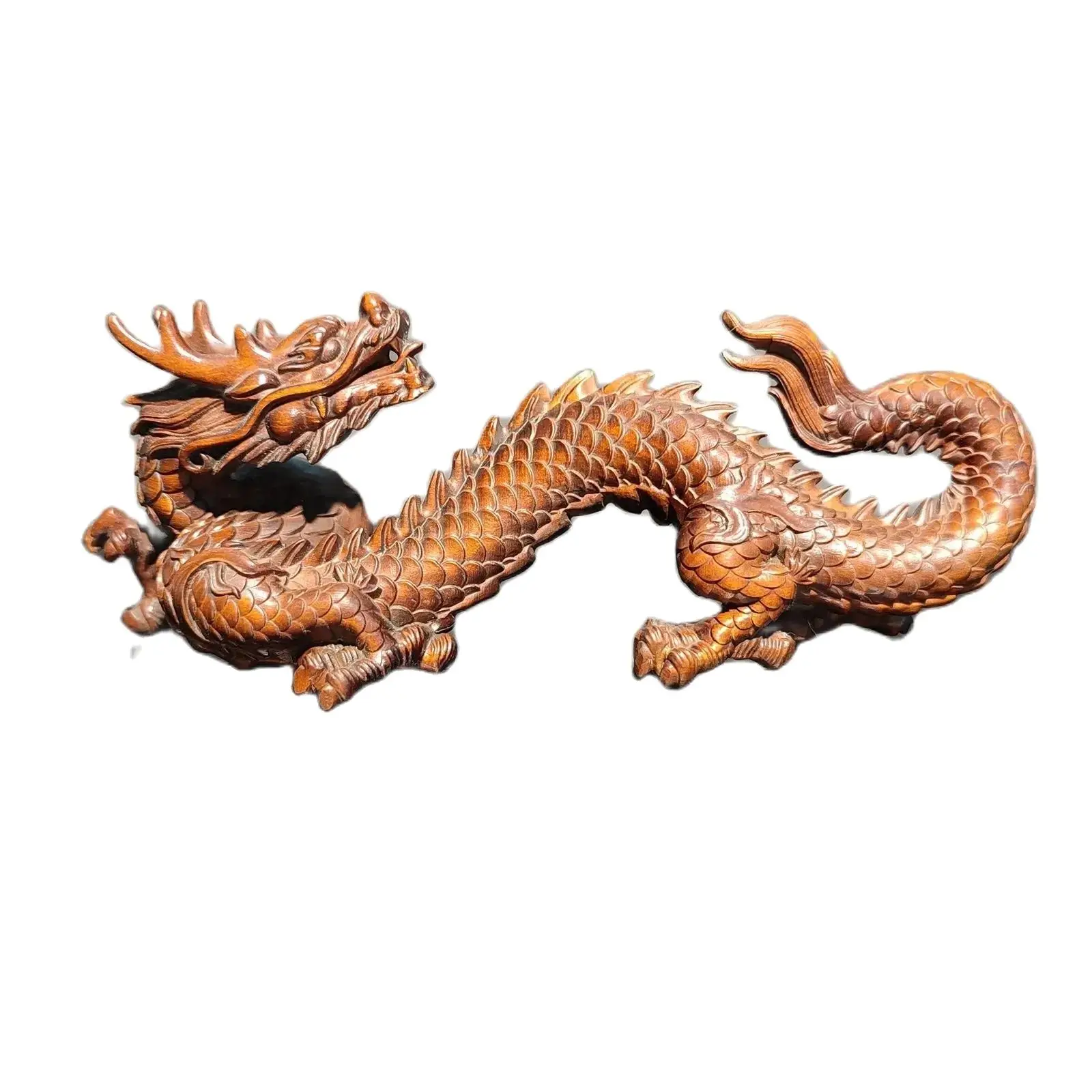 

6.3" Wooden carved Ornament chinese dragon statue Woodwork Loong sculpture decor