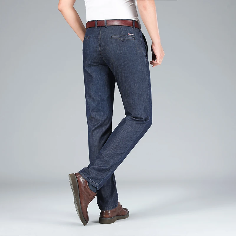 Jeans Herren Sommer dünn und bequem atmungsaktiv cool hohe Taille lose gerade gerade Business-Freizeit-Stretch hose mittleren Alters