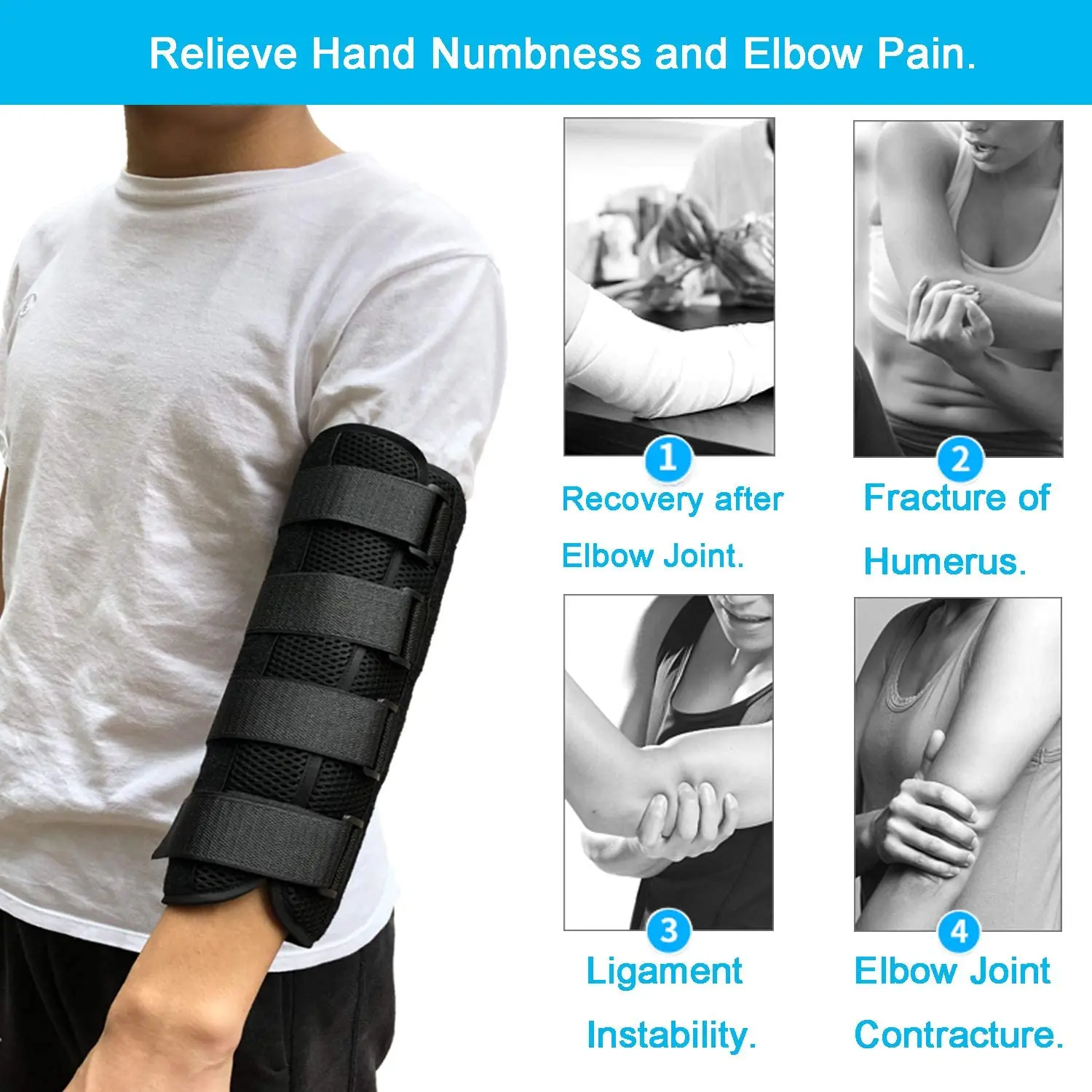 Elbow Support Brace Splint Immobilizer Stabilizer for Ulnar Nerve Entrapment &Cubital Tunnel Syndrome,Adjustable Elbow Nighttime