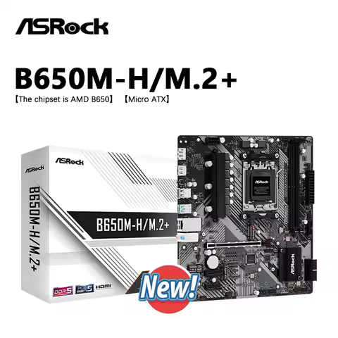 ASROCK B650M-H/M.2+ New Motherboard, AM5, LGA 1718, AMD B650, Micro ATX, DDR5, PCIe 4.0 M.2, LAN,6+1+1 Power Phase