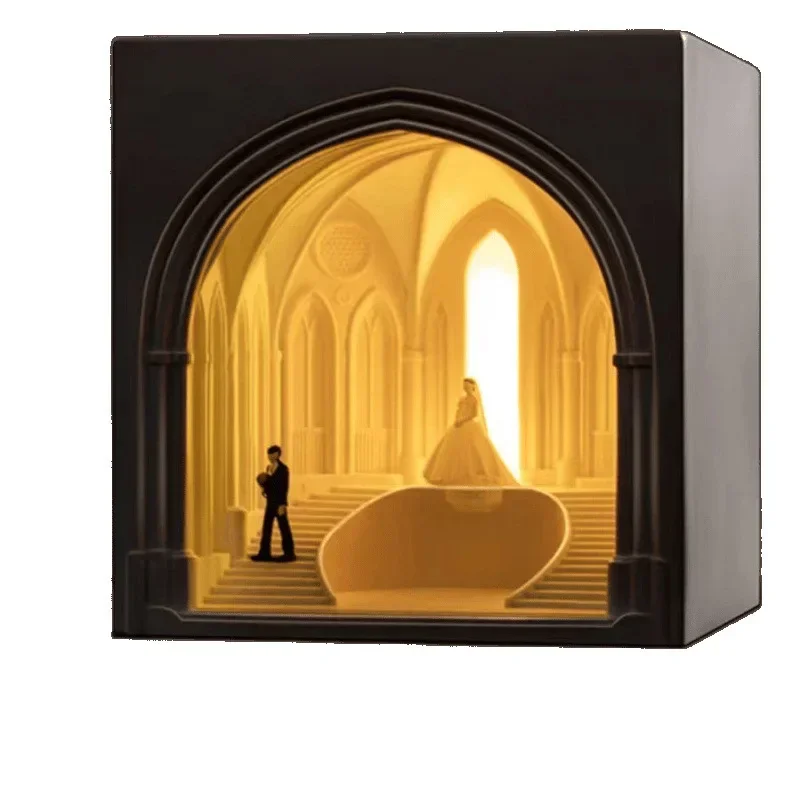 Cement night light birthday gift, designer architectural ornament, Nordic wedding gift wedding table