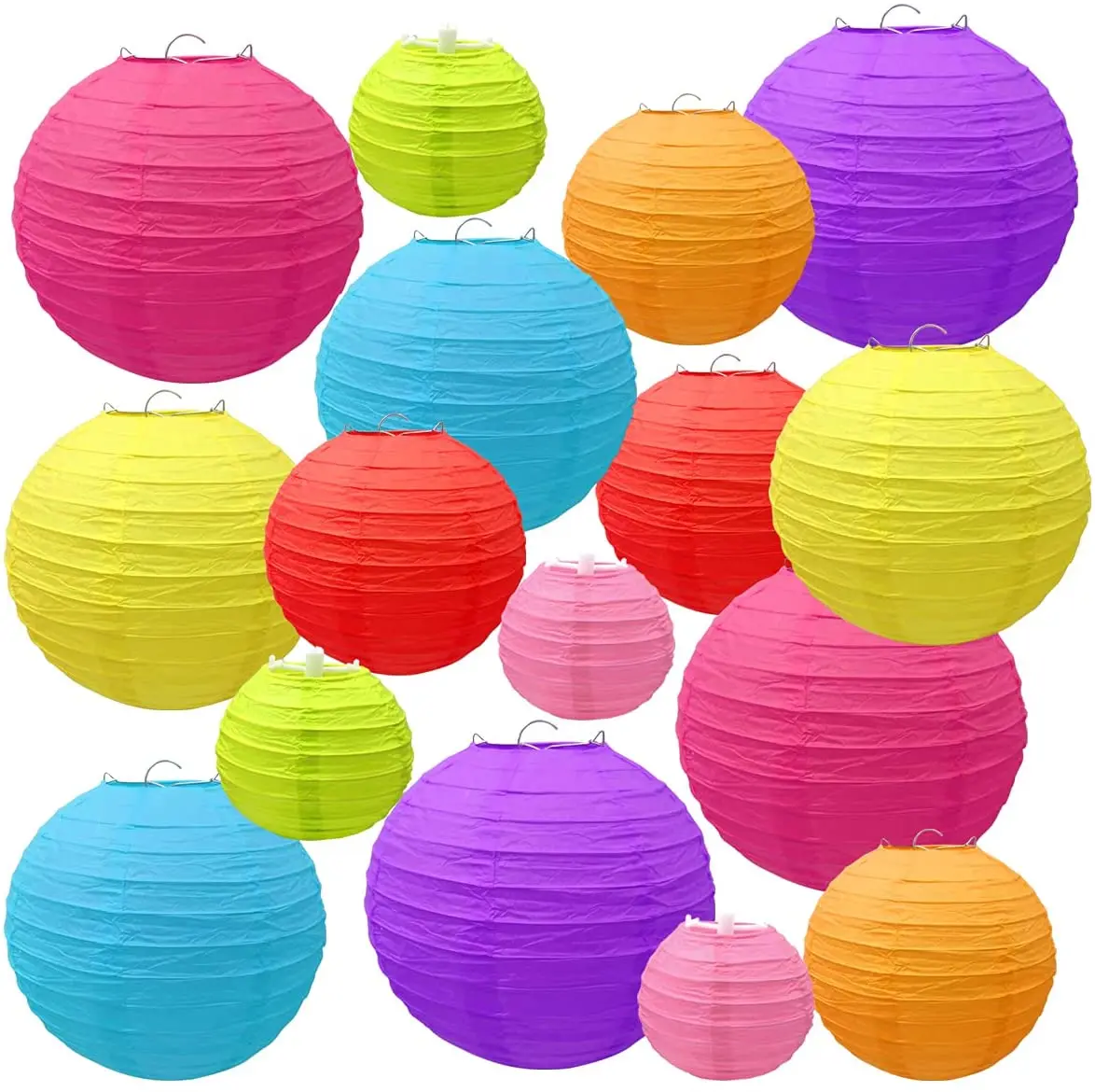 16 linternas de papel, mini bola de papel colorida, lampion de 8 colores para niños, cumpleaños, hogar, jardín, decoración colgante (4 "6" 8 "10")