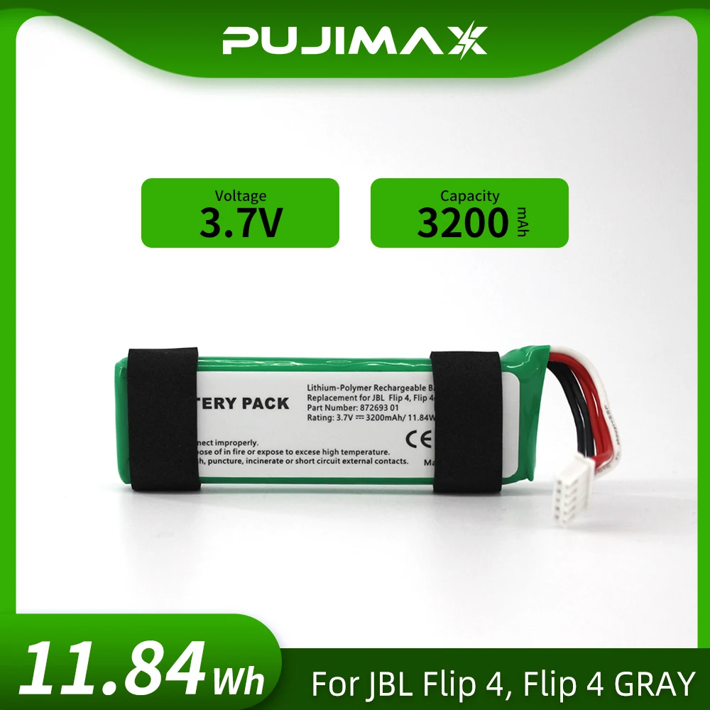 

PUJIMAX 3.7v Battery For JBL Flip 4 Flip4 3200mAh Rechargeable Battery GSP872693 01 For JBL Speaker Flip 4 Flip4 Bateria