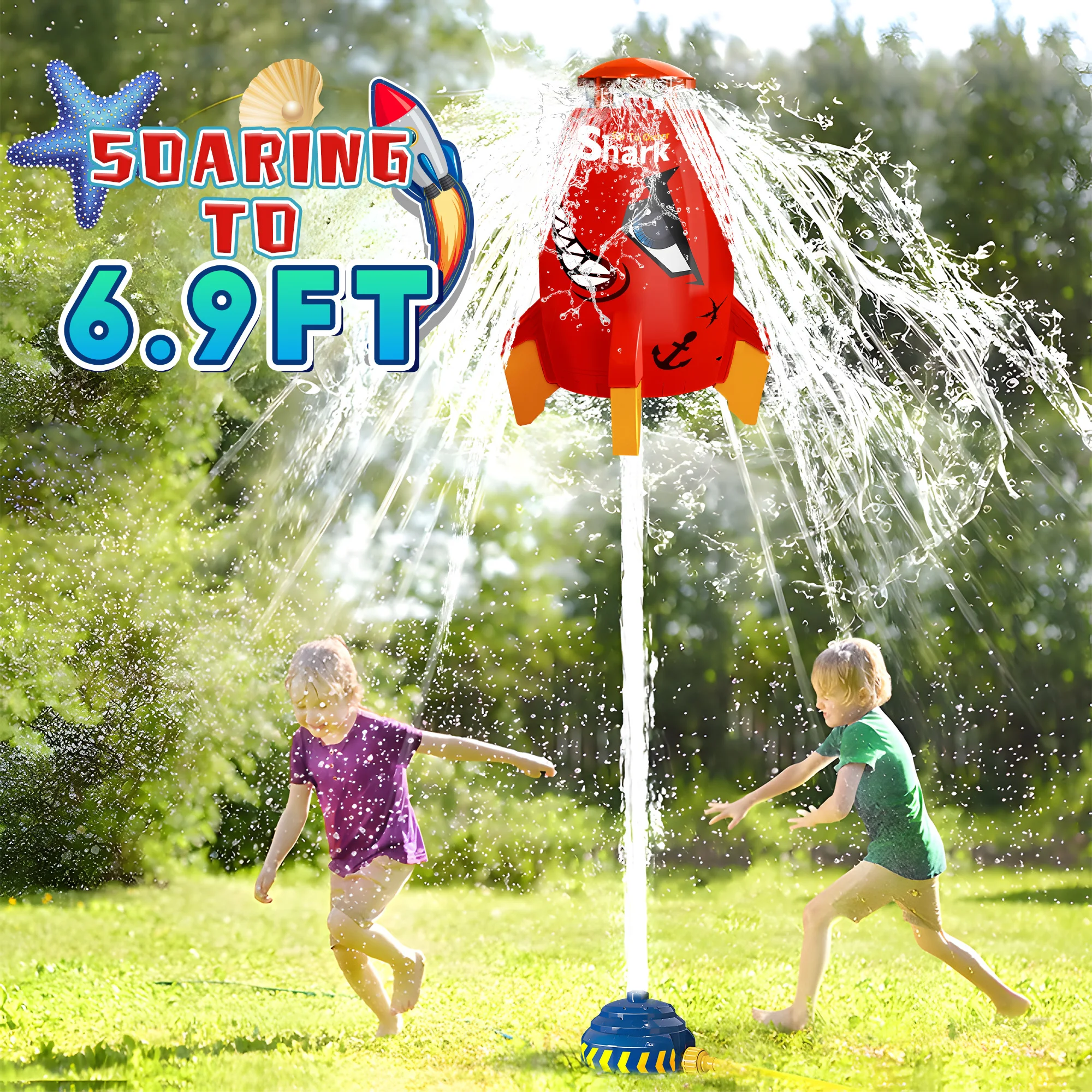 

Water Powered Rocket Sprinkler for Kids Outdoor Yard Sprinkler 360° Rotating Rocket Water Toys with Water Pipe Garden Hose Attachment Splashing Fun for 3 4 5 6 7 8 Year Old Boys Girls Gift