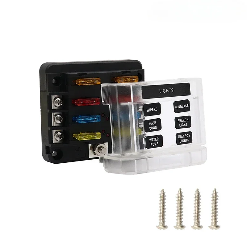 Car RV modular 6-way fuse box with indicator light one in 6 out, can be combined fuse holder