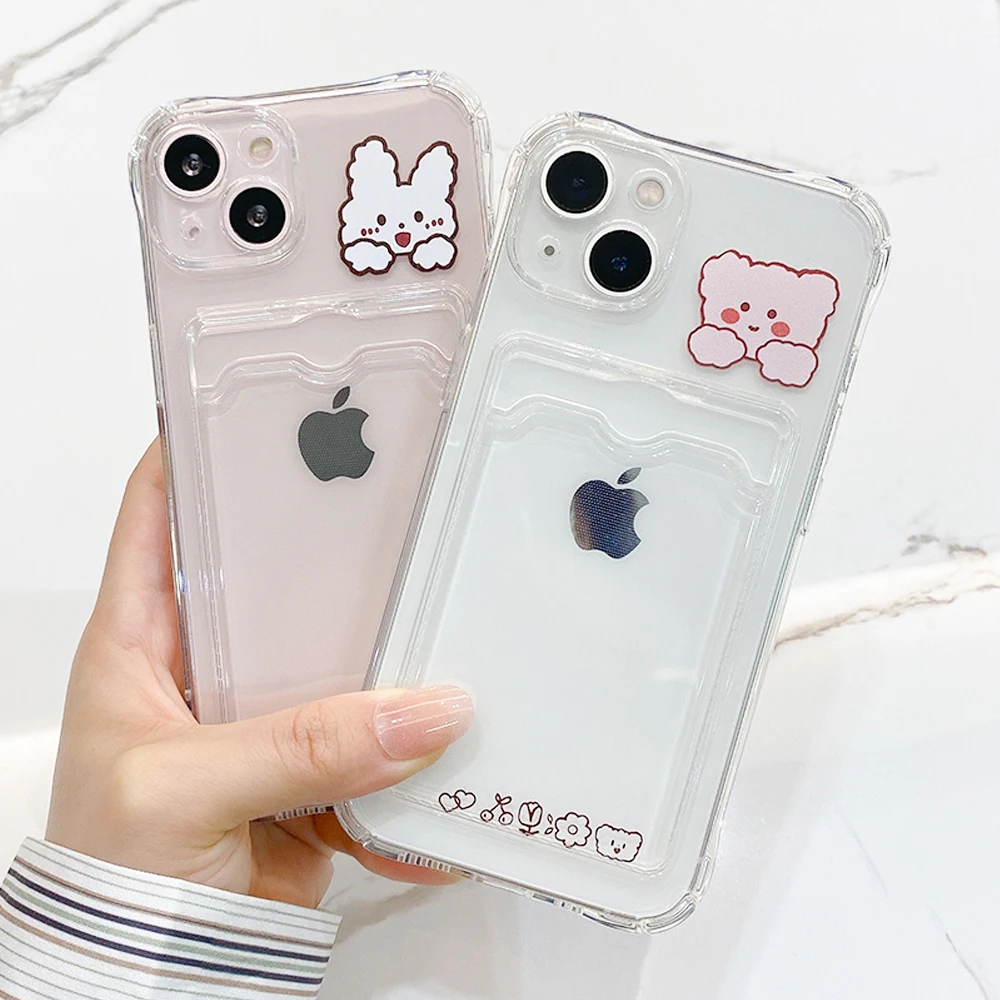 Card Slots Cases For iPhone 11 Case iPhone 15 16 Plus 14 Pro Max 13 12 11 Pro Fundas Transparent Cover Soft Silicone Wallet Bags