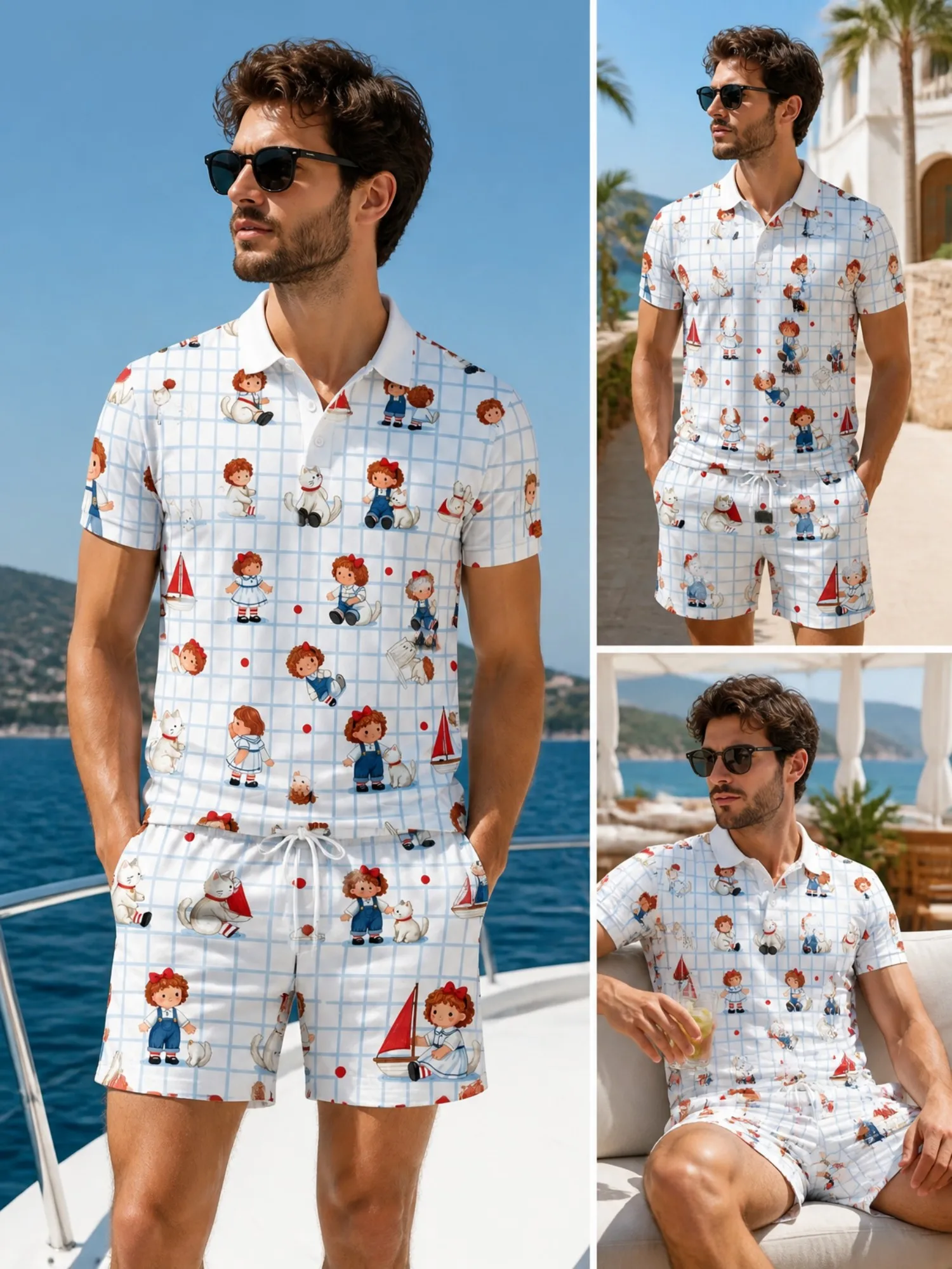 Resort Shirt Floral - Mens Short Sleeve Polo Shirt and
