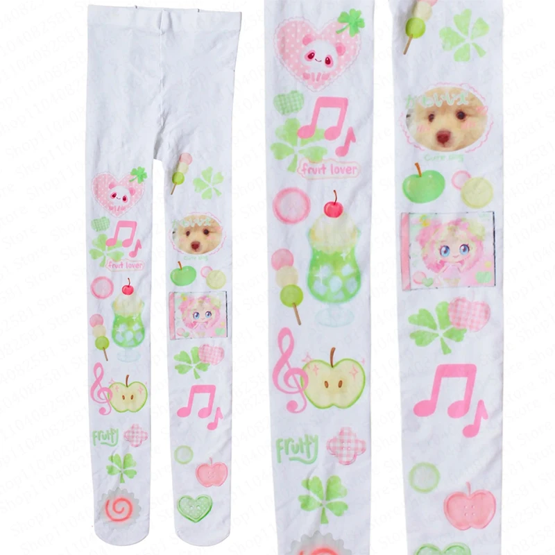Y2K socks cute niche cartoon print women's jumpsuit Japanese sweetheart Kawaii slim fit Lolita thigh high socks 2000s Emo Gilrs