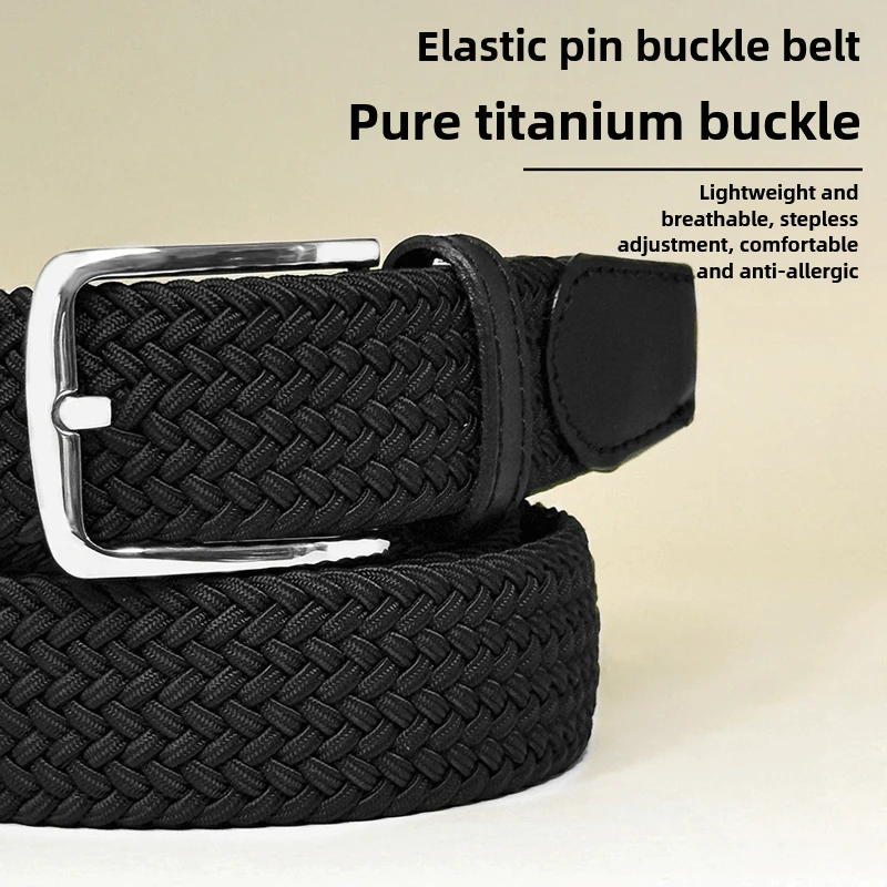 

Fashion Stretch Pure Titanium Buckle High-End Pin Buckle Belt Men's Women Braided Elastic Golf Pants Belt Infinitely Adjustable