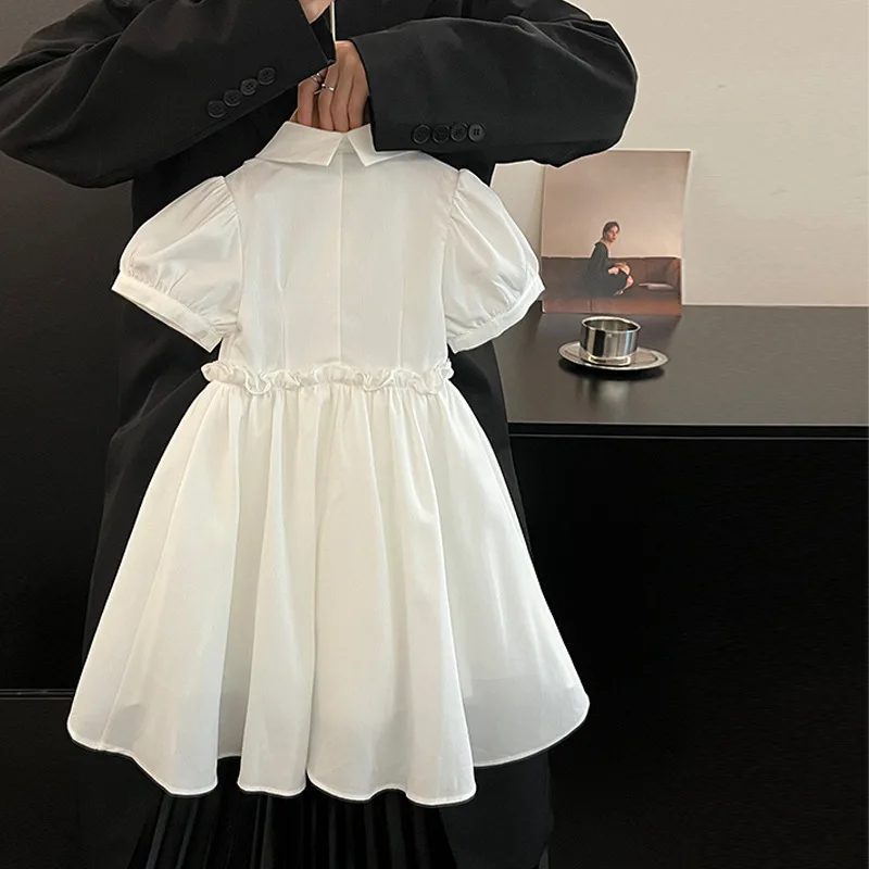 Girls Casual Dresses Floral White Puffy Sleeve Dress Flower Girl Clothes Kids Fairy Dress Summer Clothes for 2 To 7 Years