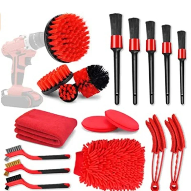 

18pcs Auto Car Detailing Rag Wash Cleaning Drill Brush Accessories Tools Set Power Scrubber Brush Air Vents For Car Wheel