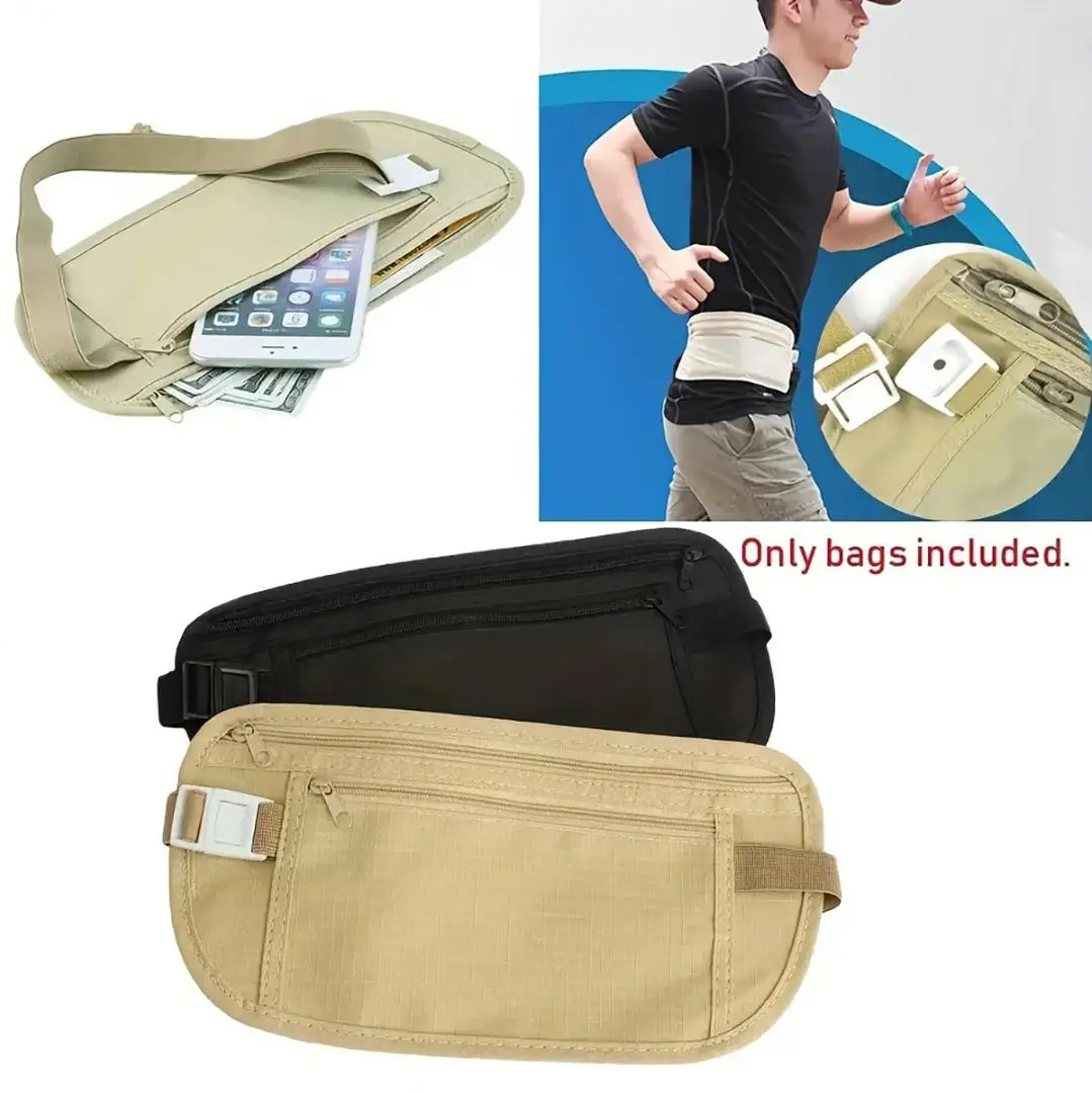 Тонкая противоугонная поясная сумка для дома и путешествий — сумка для паспорта, скрытый тонкий кошелек для занятий спортом и бегом на открытом воздухе для документов