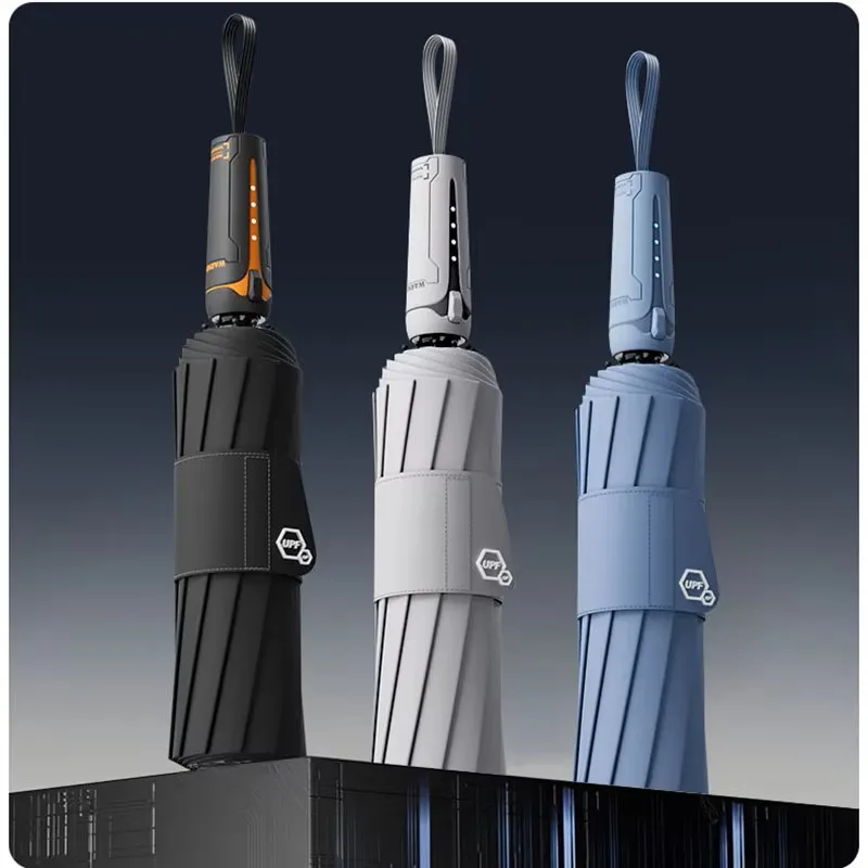 Parapluie à poignée mécanique, parapluie à sangle élargie, parapluie automatique, grand, robuste, résistant au vent, parapluie minimaliste pour hommes