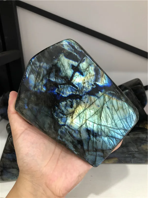 100G-2000g Pretty Natural Crystal Quartz Polished Gemstone Large Labradorite Stone with Blue or Yellow Flashy