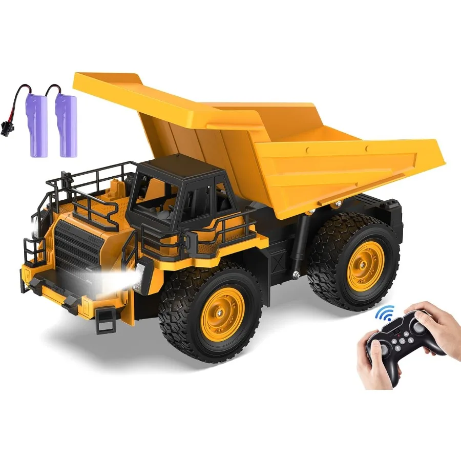 

9-канальный самосвал с дистанционным управлением, масштаб 1:18, строительная игрушка, реалистичные огни и звуки, вездеходные колеса, идеально подходящие для 6+ и