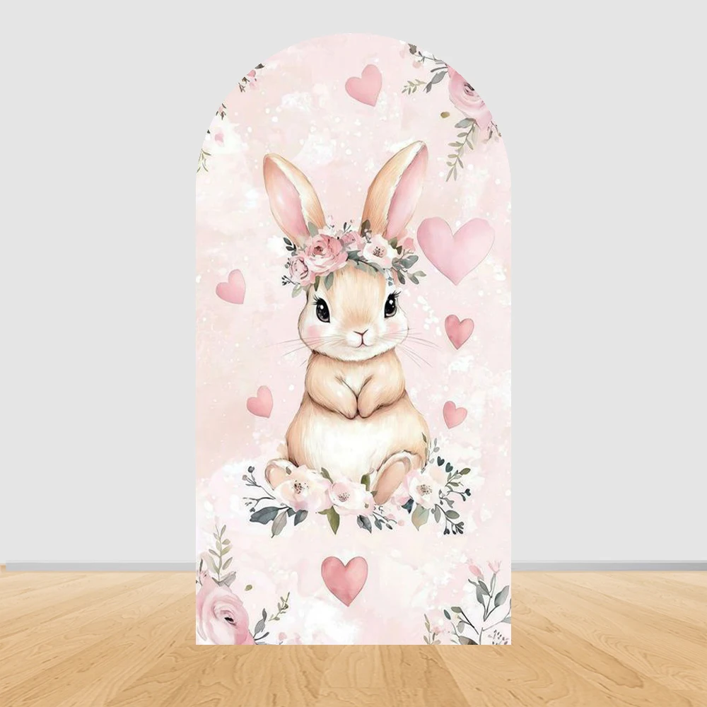 Easter Bunny Arch Backdrop, Rabbit Decor Pink Floral Bowknot Sweetheart Girl Birthday Party Wall, Baby Shower, Vinyl Backgroud