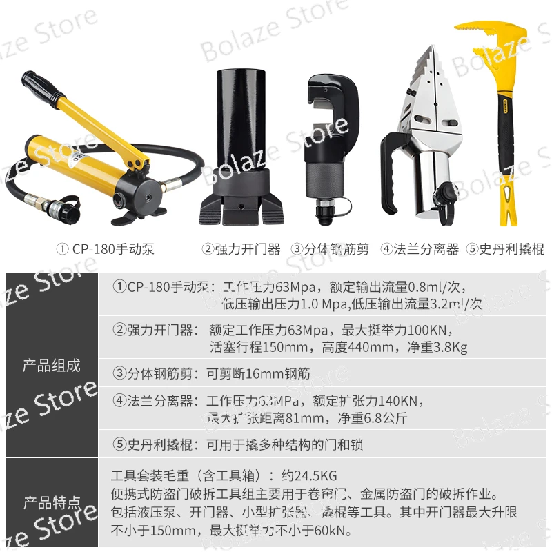 Portable Anti-theft Door Dismantling Tool Set, Manual Dismantling Hydraulic Dismantling Rescue Tool