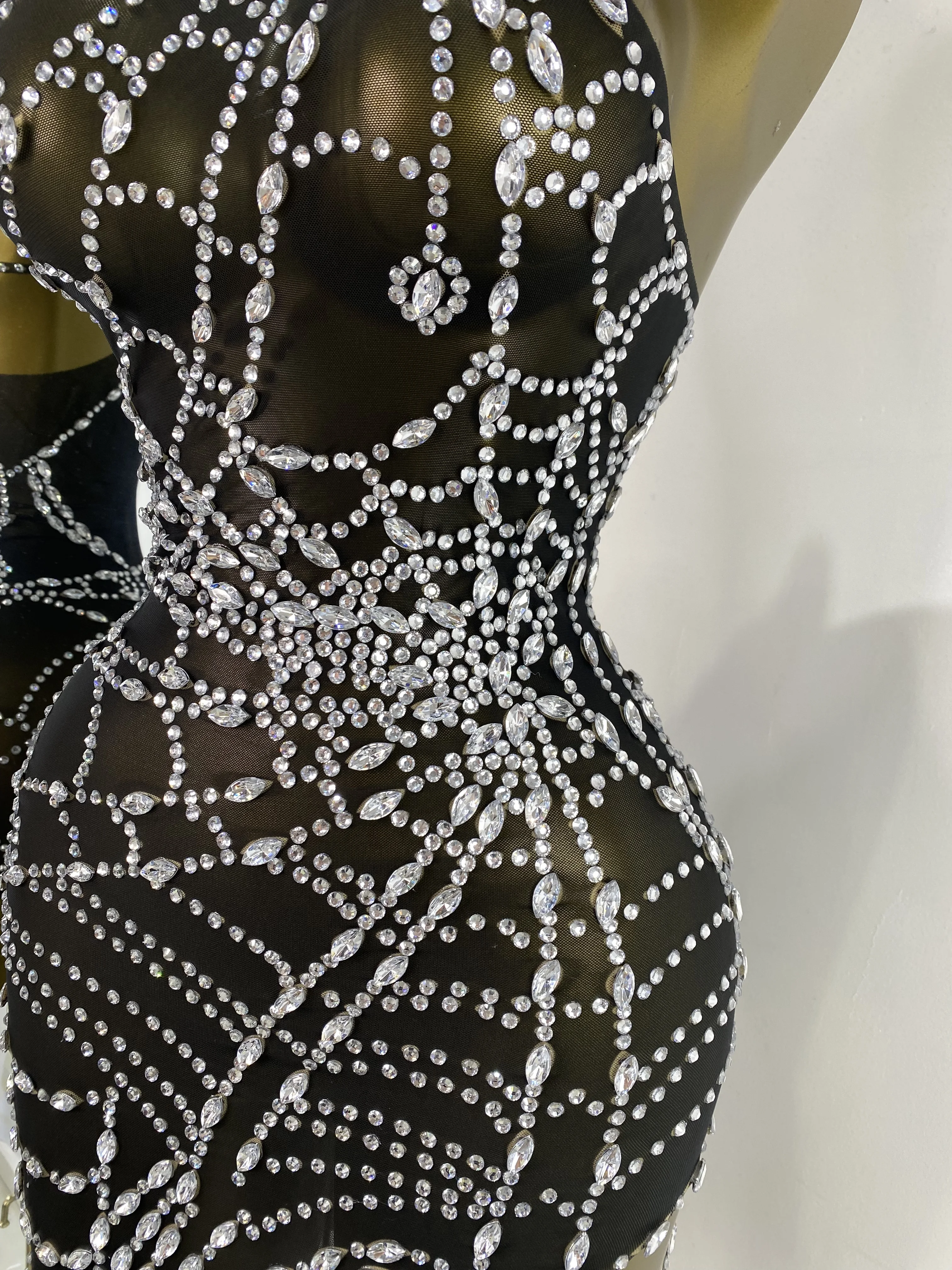 فستان نسائي مسائي للحفلات والنوادي على طراز الشرير مرصع بأحجار الراين الشبكية غير المتماثلة فستان تنكري للهالوين Nightbar DJ Gogo أزياء فستان #6