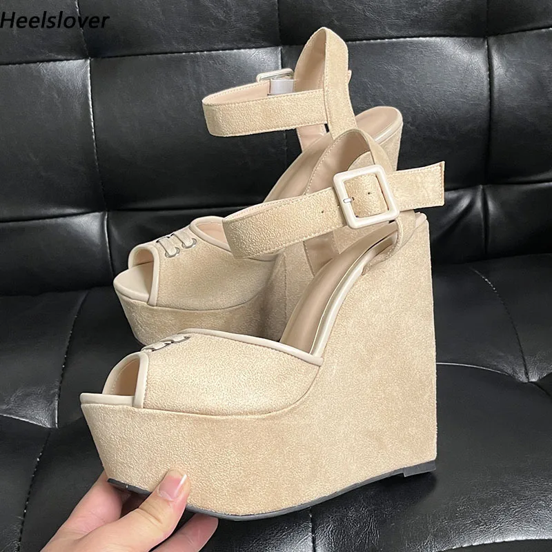 

Ahhlsion женские летние сандалии ручной работы на танкетке с открытым носком красивые бежевые фиолетовые вечерние туфли для косплея женские размеры США 5-20