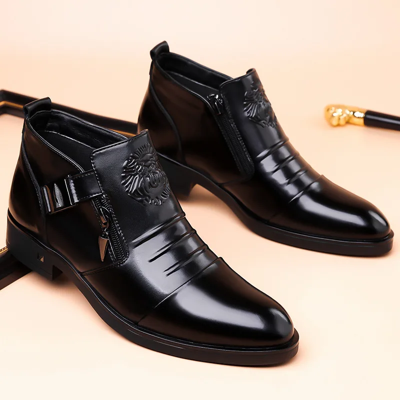 Men's Pointed Toe Dress Shoes Double Side Zippers Business Casual Low Top Boots Comfortable Formal Leather Shoes for Work Office image 3