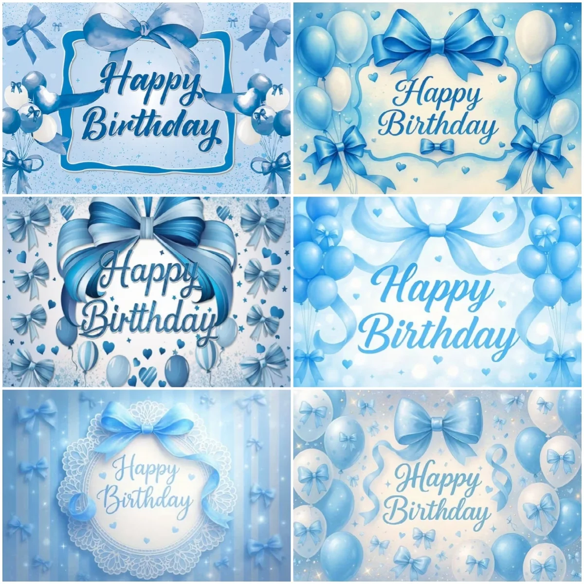 

Bow Theme Happy Birthday Party Decoration Banner Girl Blue Butterfly Bow Balloon Flowers Background Baby Shower Supplies Gifts