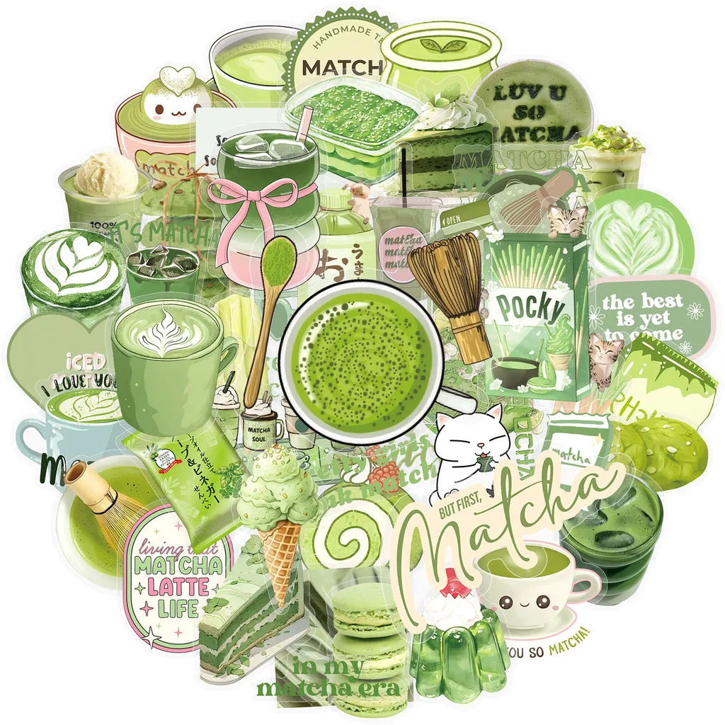 50 Sheets Double Transparent PET Matcha Girl Stickers Ins Vintage Graffiti Waterproof Decals for DIY Decor Anime Worlds Store