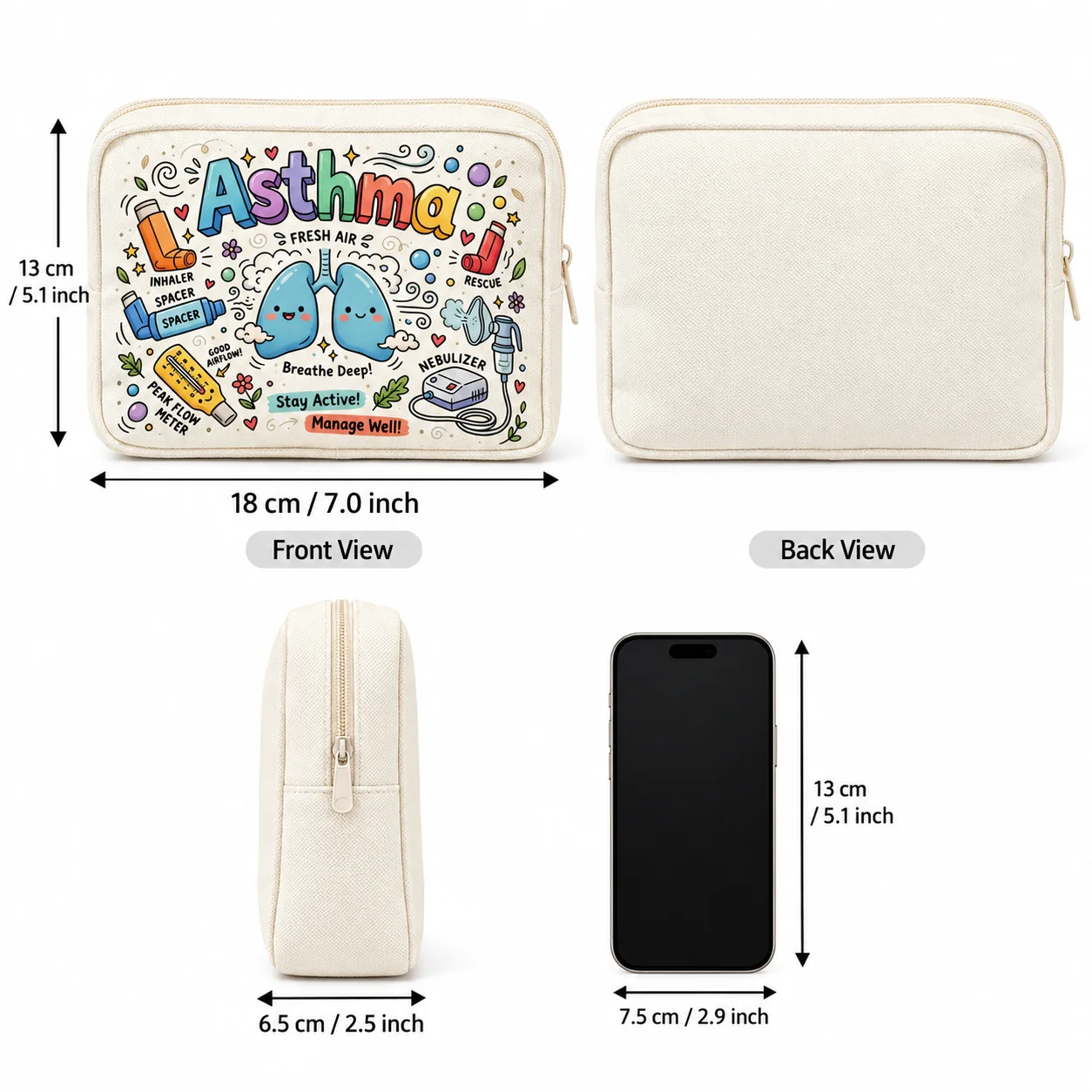 Asthma Medicine Bag Portable Canvas Inhaler Pouch Travel Respiratory Care Organizer Nebulizer Storage Case Daily Carry Kit - view 6