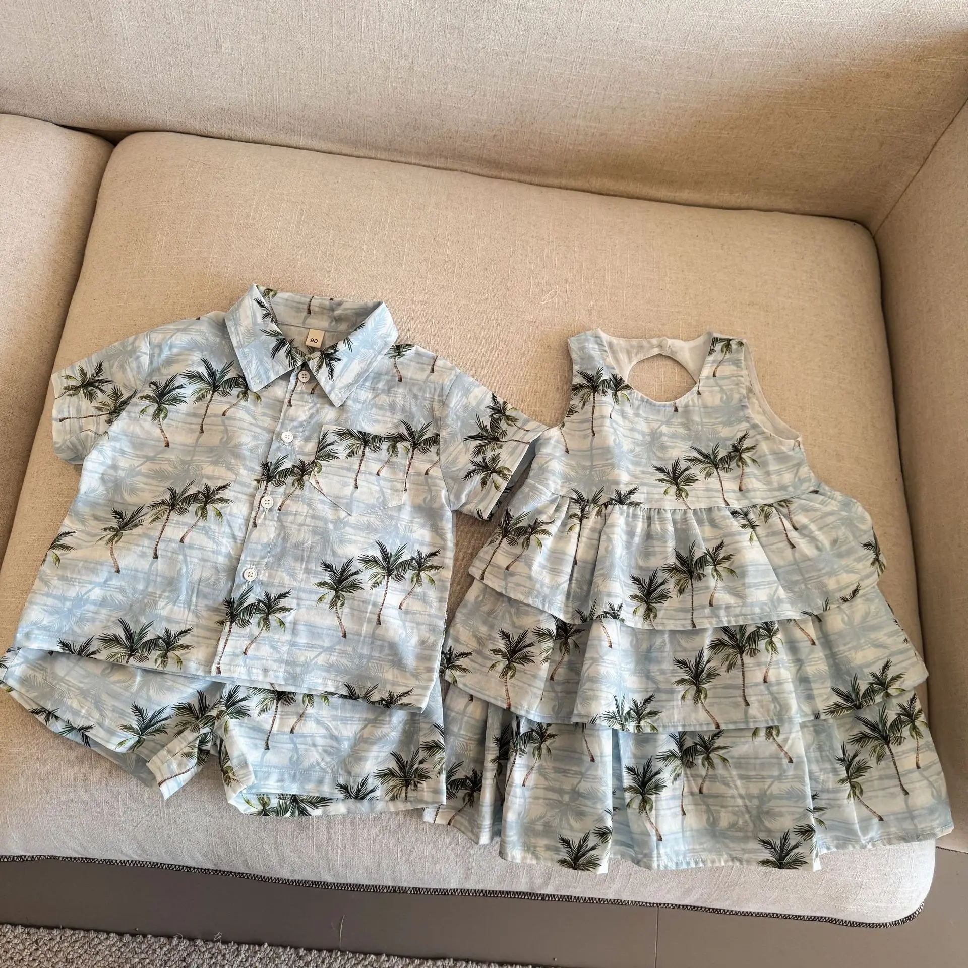 2026 Summer Kids Clothing Set Vacation Style Boys T shirt And Shorts 2 PCs Suit Brother And Sisters Clothes Girls Dress