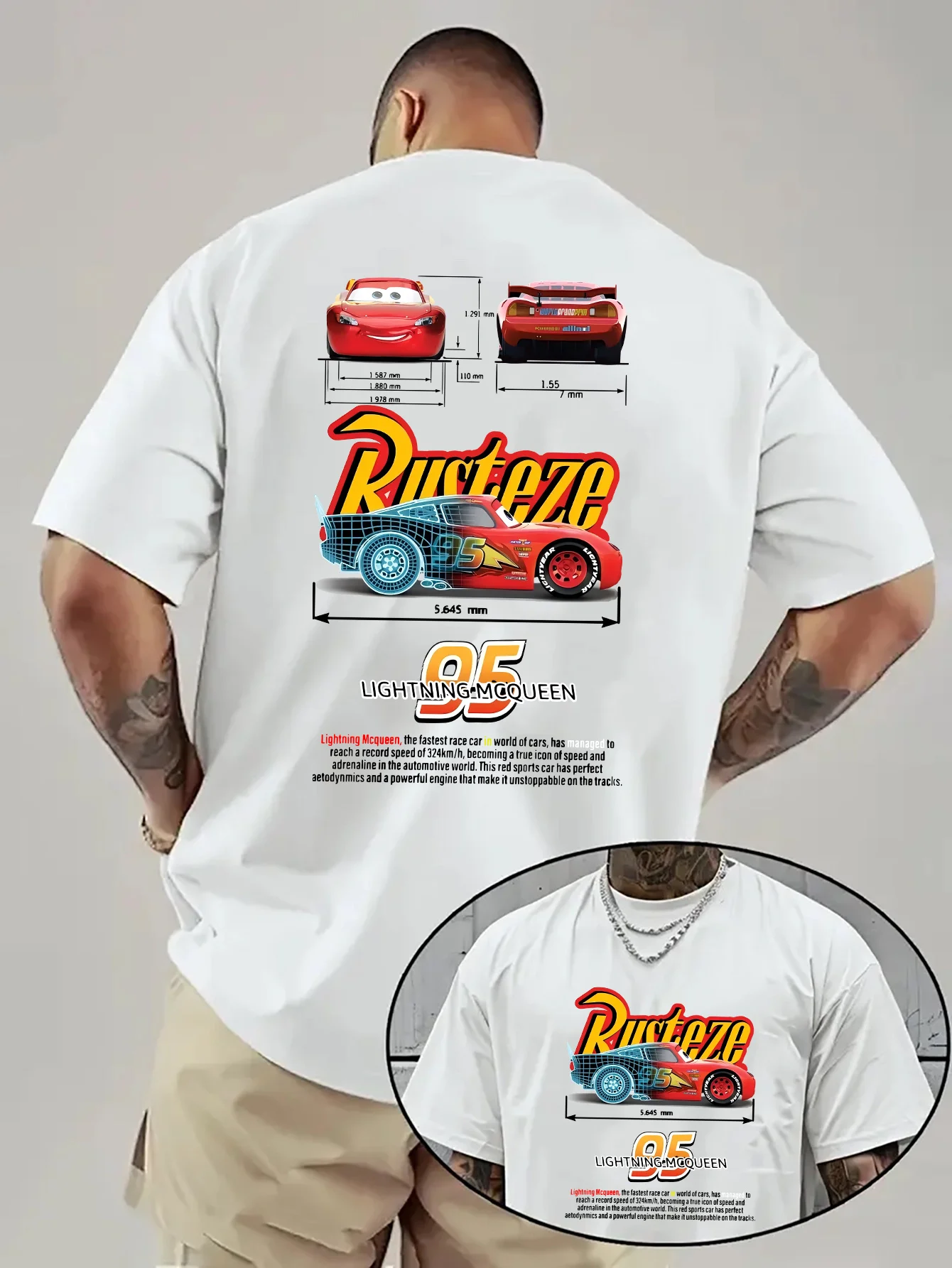 

Disney Couple T-Shirt Lightning McQueen Theme Short Sleeve "Racing" Character Element Casual Comfort Loose T-Shirt
