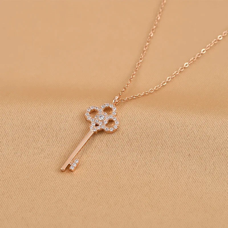 Neue Schlüssel-Halskette aus 925er Sterlingsilber mit einfachem Anhänger, Choker, Geburtstagsgeschenk für Frauen, exquisiter Schmuck – Detail 5