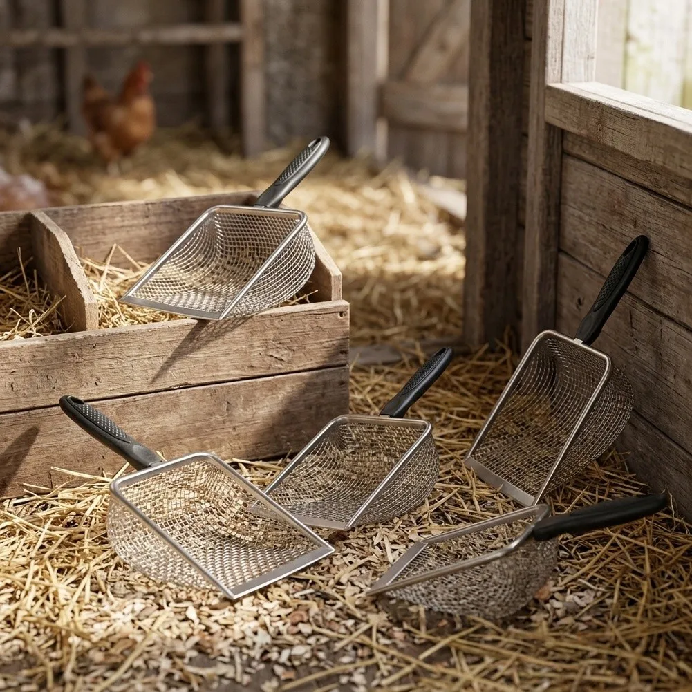 Stainless Steel Mesh Shovels 5 pcs for Sorting and For cleaning Litter in Poultry Houses and Small Farm Environments