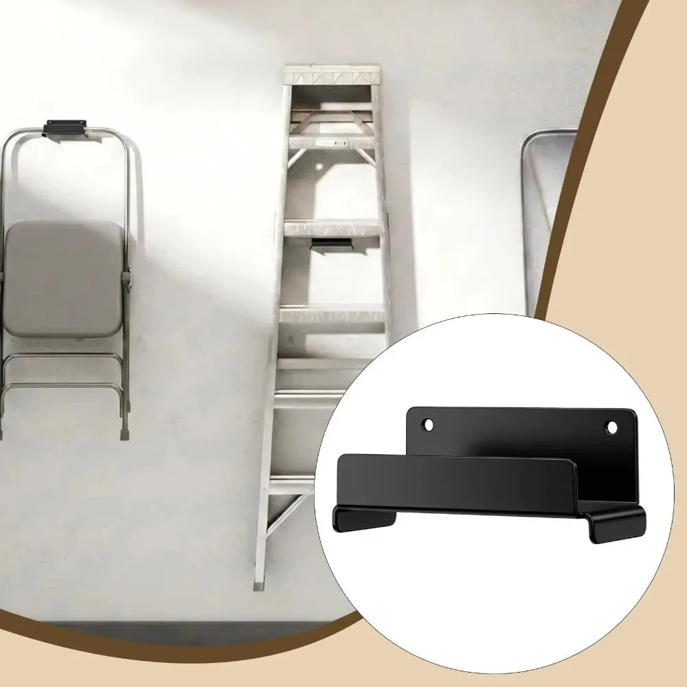 Metal Wall Mounted Ladder Hook Heavy Duty Protective Front Lip Heavy Duty Storage Rack Household Tool Organization Black