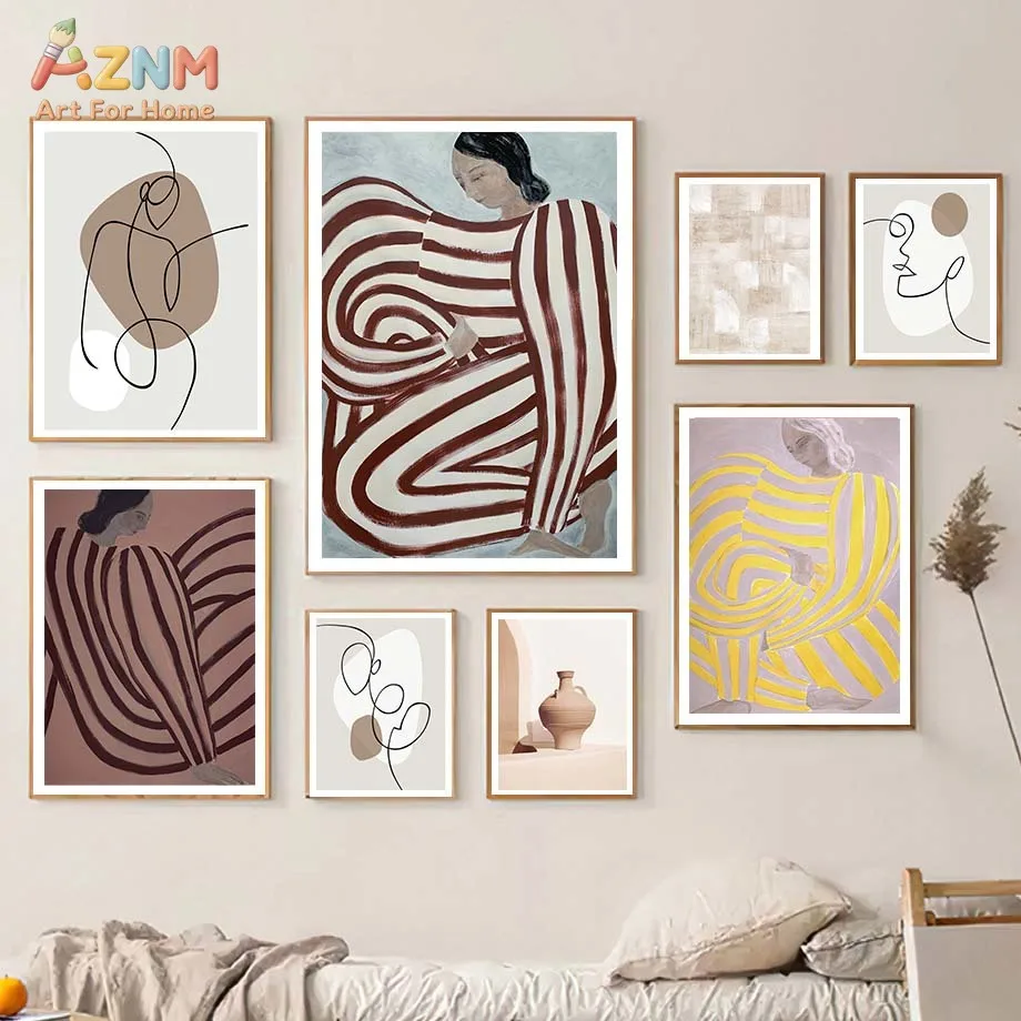 AZNM Neutral Clay Pot Canvas Wall Art Boho Beige Terracotta Vase Arch Shadow Minimalist Still Life Photography Print Unframed Ca