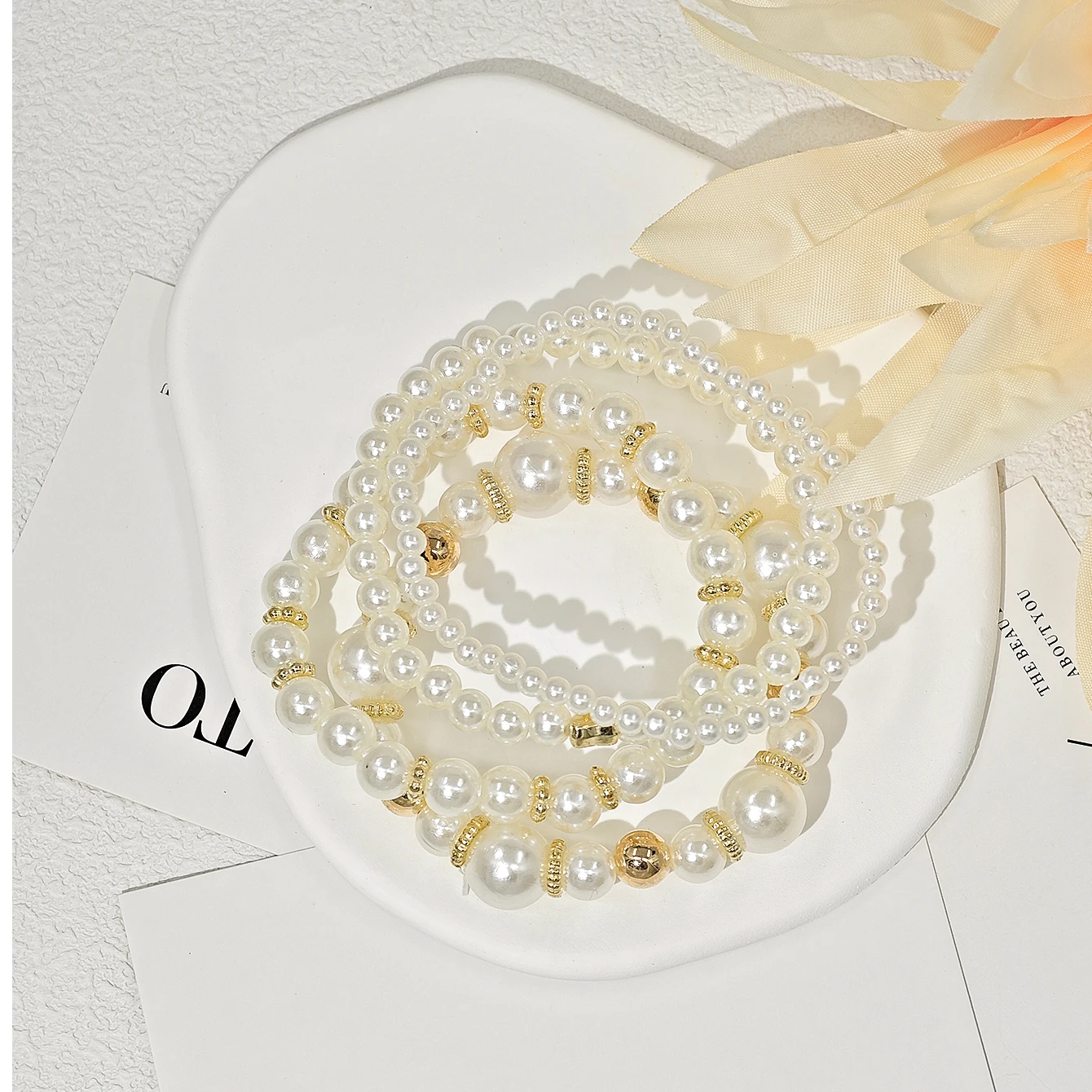 4pcs Cross border Hot Selling New Early Spring Heart Pearl Bracelet Set Unique Temperament Women Multi piece Stackable Bracelet