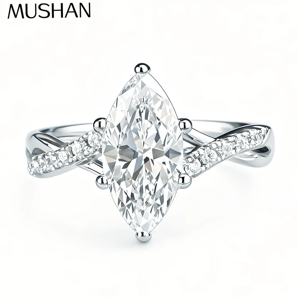 

MuShan Designer Jewelry 925 Sterling Silver Ring D Color Moissanite Promise Ring for Women 18K Real Gold Plated MST Patent Rings