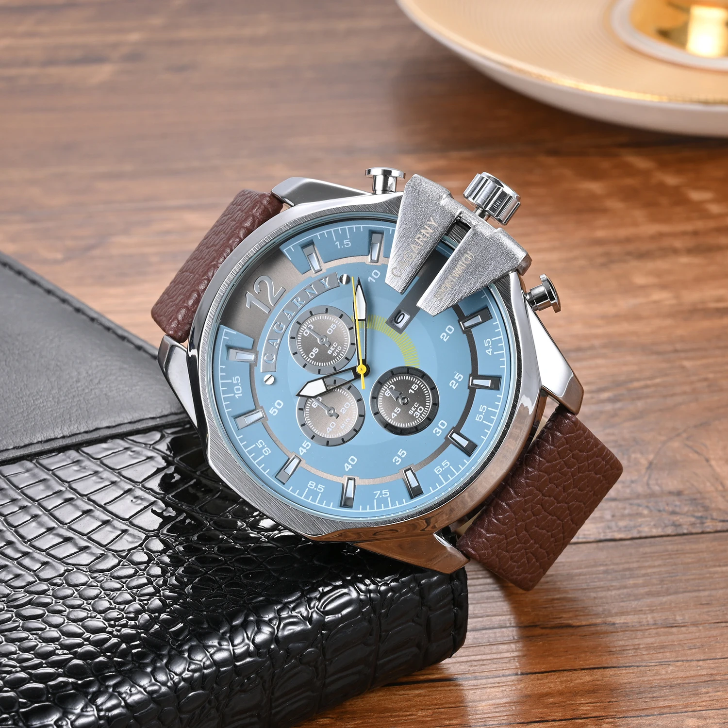 CAGARNY Original Brand Large dial 6839 Fashion Casual Classic Watches for Men Waterproof Date Leather Man\'s Quartz Watch Clock