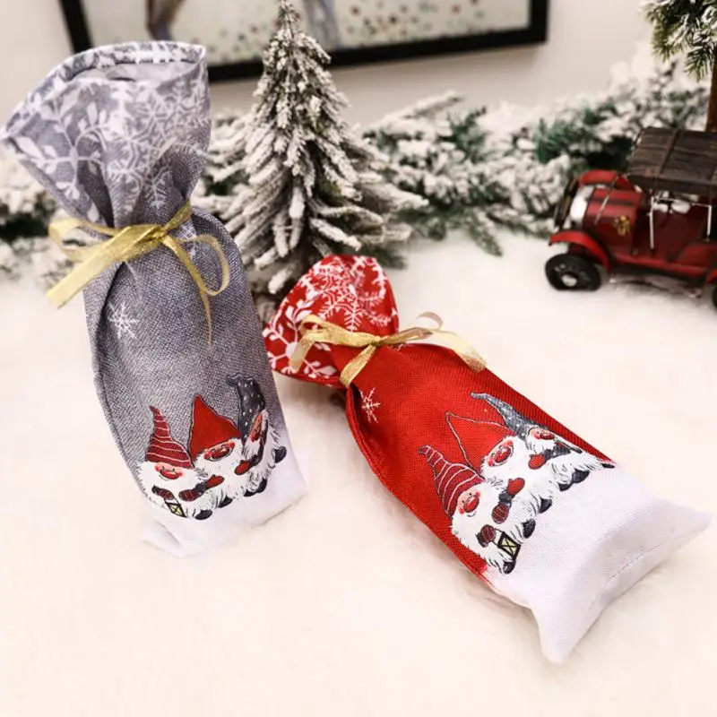 Christmas Wine Bottle Covers Bag Santa Claus Wine Champagne Bottle Cover Sleeve Merry Christmas New Year Table Decorations