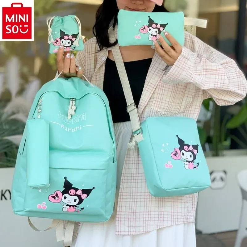 MINISO   Campus cartoon lightweight five piece backpack for students, multifunctional and large capacity cute Kuromi backpack