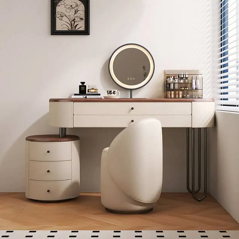 Full Set Aesthetic Dressing Table Storage Beige Wooden Luxury Dressing Table Makeup Mirror Toaletni Stolek Furniture Home