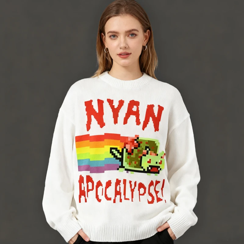 

Pattern sweater unisex Y2K retro game streetwear oversized knitted jumper autumn and winter casual top