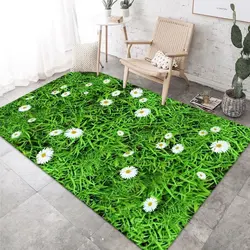 3D Green Lounge Carpet Home Living Room Decor Chamomile Flower Pattern Decoration Bedroom Room Rug Soft Fluffy Bedside Floor Mat