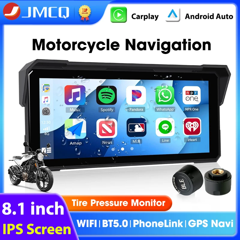 8.1 "دراجة نارية Carplay شاشة واي فاي أندرويد الملاحة التلقائية لتحديد المواقع IPX7 مقاوم للماء دراجة نارية مزدوجة بلوتوث TPMS موتو الملحقات