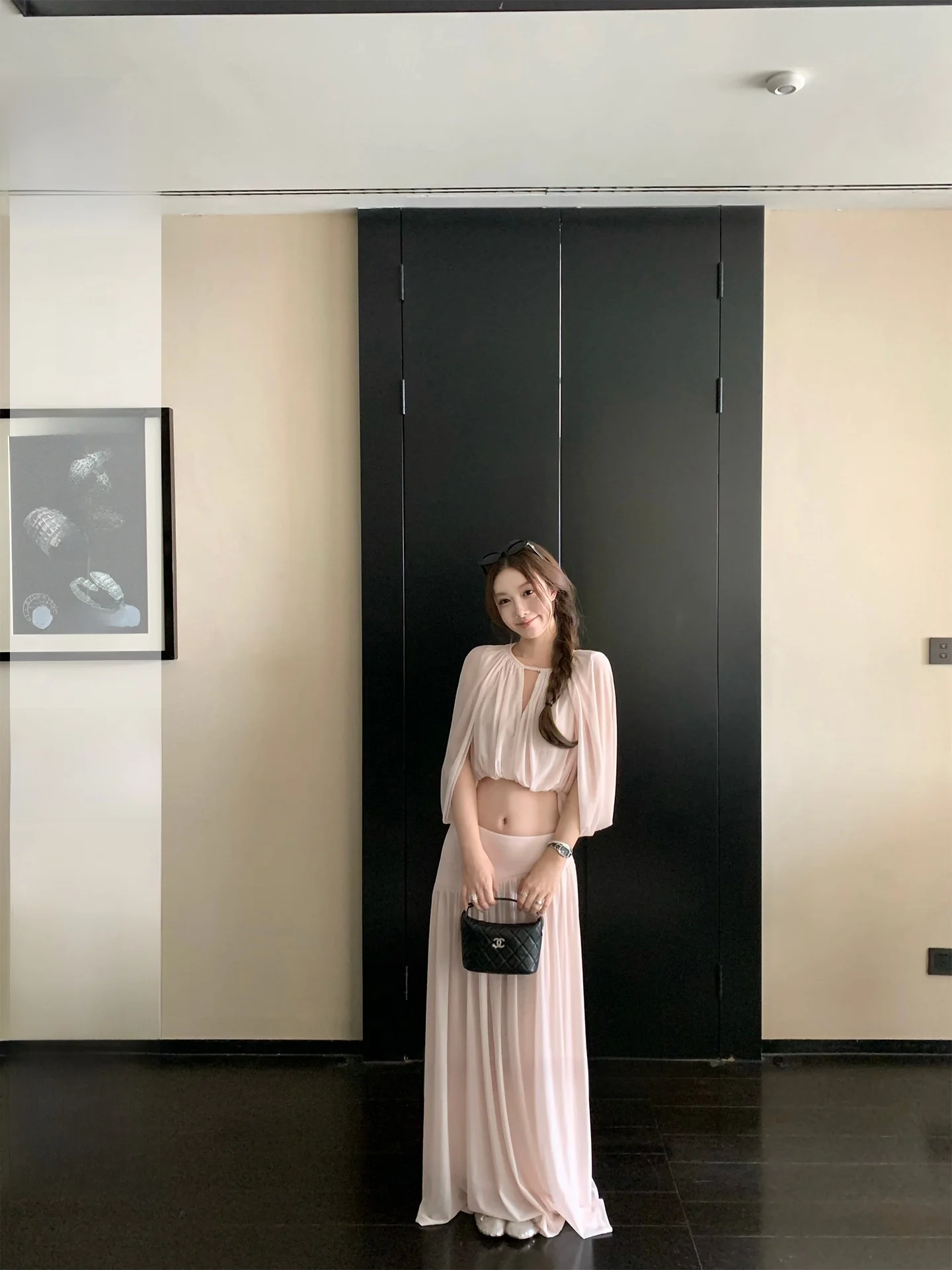 

Комплект Bankelili: юбка-плиссе с высокой талией и драпировкой цвета какао, женская повседневная свободная рубашка без спинки из полиэстера, весна S...