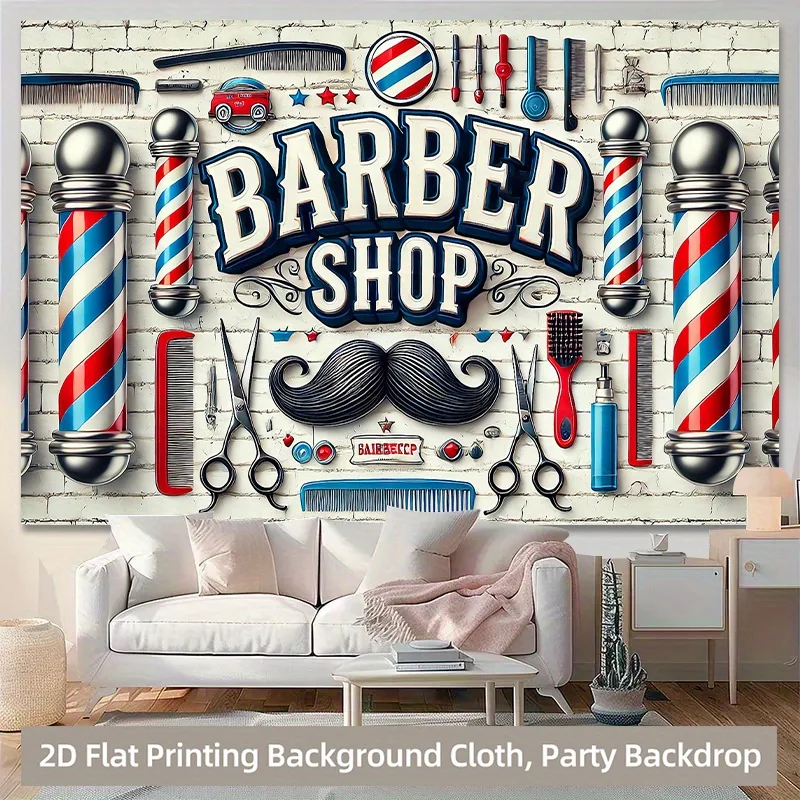 2D-Flachbanner, kombiniertes Design mit Friseurbedarf auf Polyester-Hintergrundstoff, multifunktionaler Hintergrund