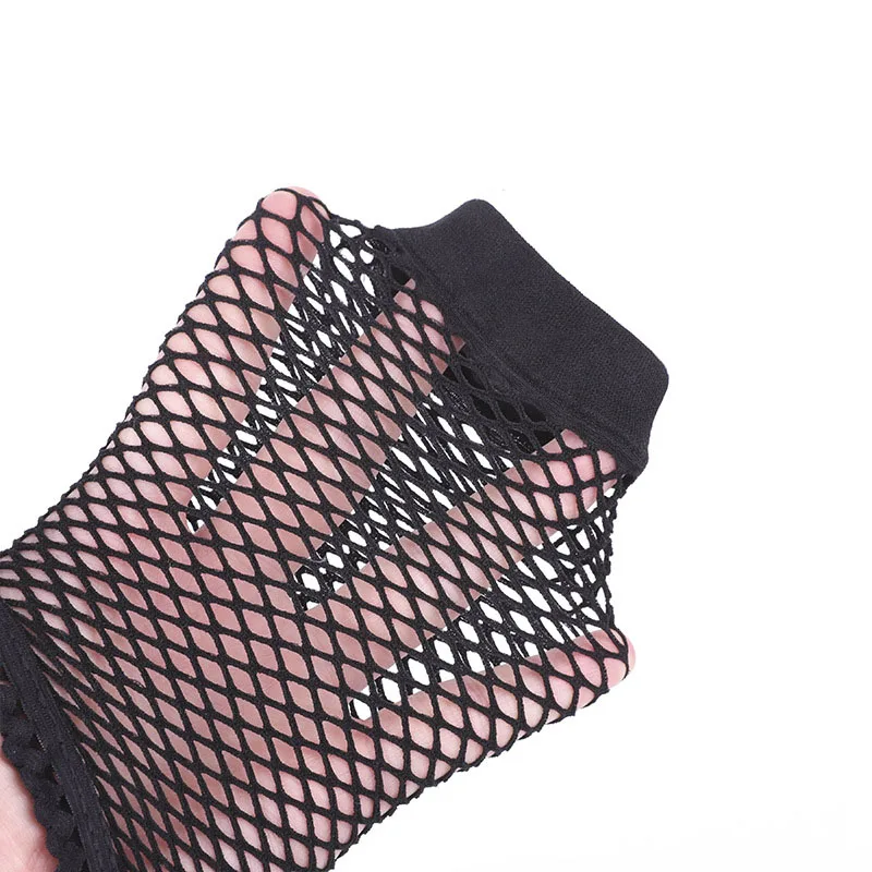 Sexy Black Elastic Half Finger Hollow Fishnet Gloves Female Long Sunscreen Sleeve Cosplay Stage Performance Fingerless Mittens